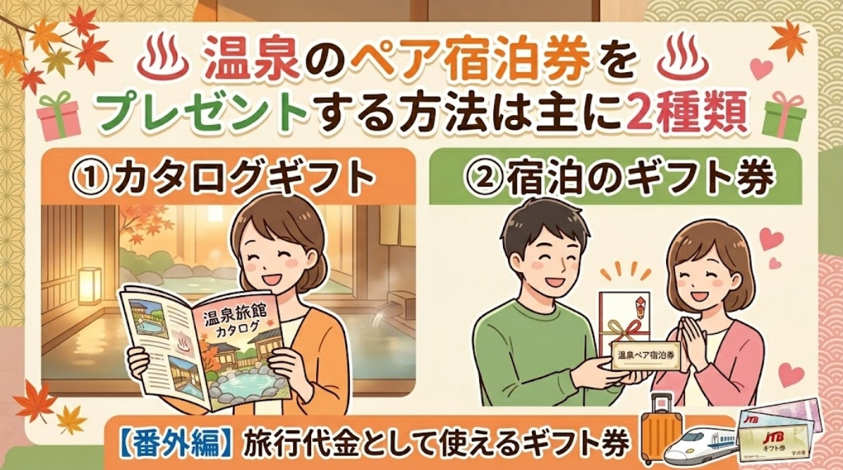 温泉のペア宿泊券をプレゼントする方法は主に2種類